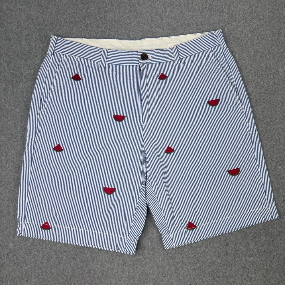 Brooks Brothers Men's 35 Seersucker All Over Watermelon Shorts Blue White Preppy